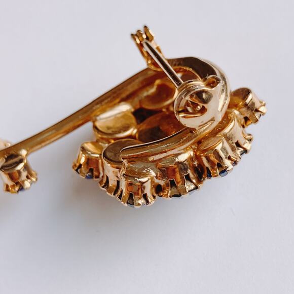 VTG Mid Century Brooch Floral Green Blue Rhinestone Gold Tone EUC - Picture 11 of 12